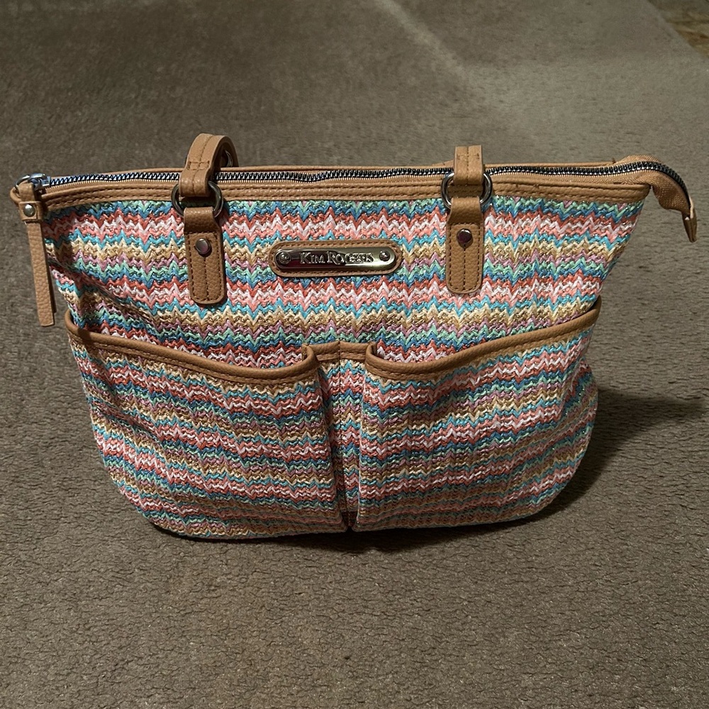 Kim Rogers Multicolor Zigzag Tote with Tan Accents